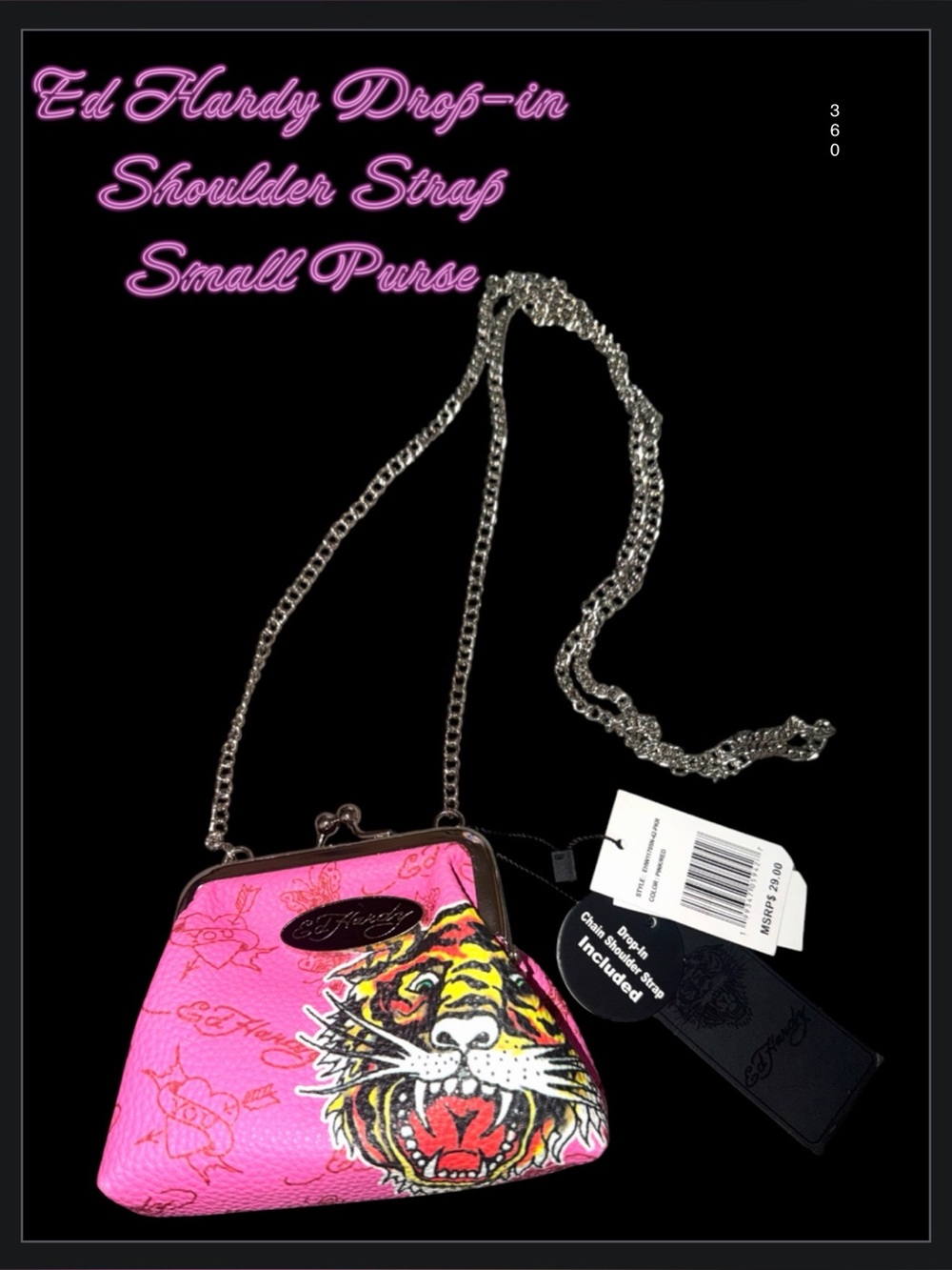 *new* Ed Hardy Pink Chain Crossbody Mini Purse